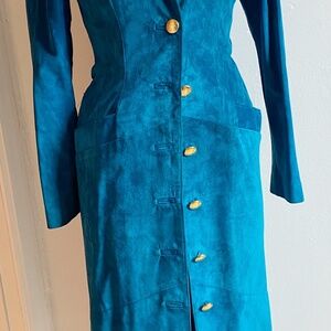 Jewel coloured aqua blue full-length Danier Suede coat size XS